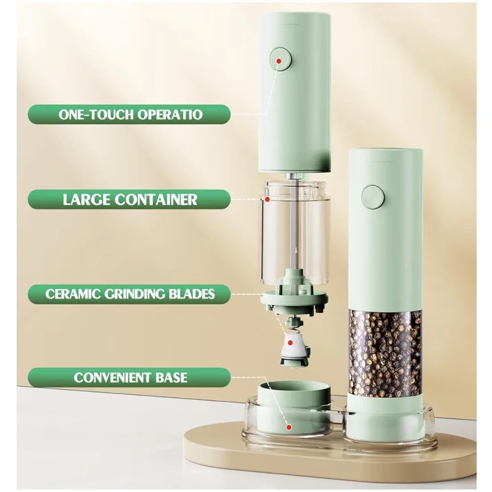 Electric Salt and Pepper Grinder Set - Mint Green